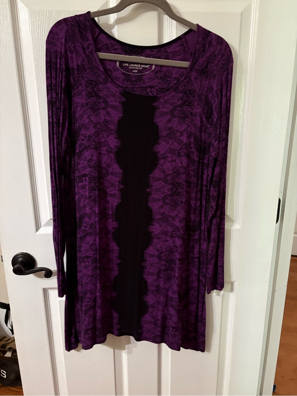 Soma Purple Long-Sleeve Scoop-Neck Dress with Black Center Panel